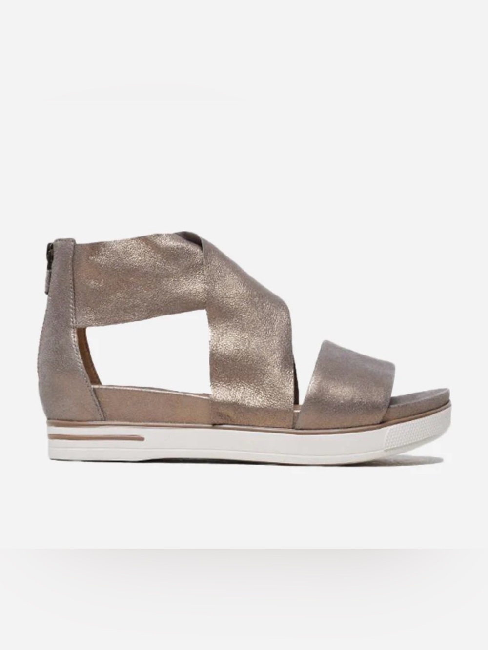 Eileen Fisher Gold Metallic Tumbled Leather Crisscross banded platform Size: 7.5